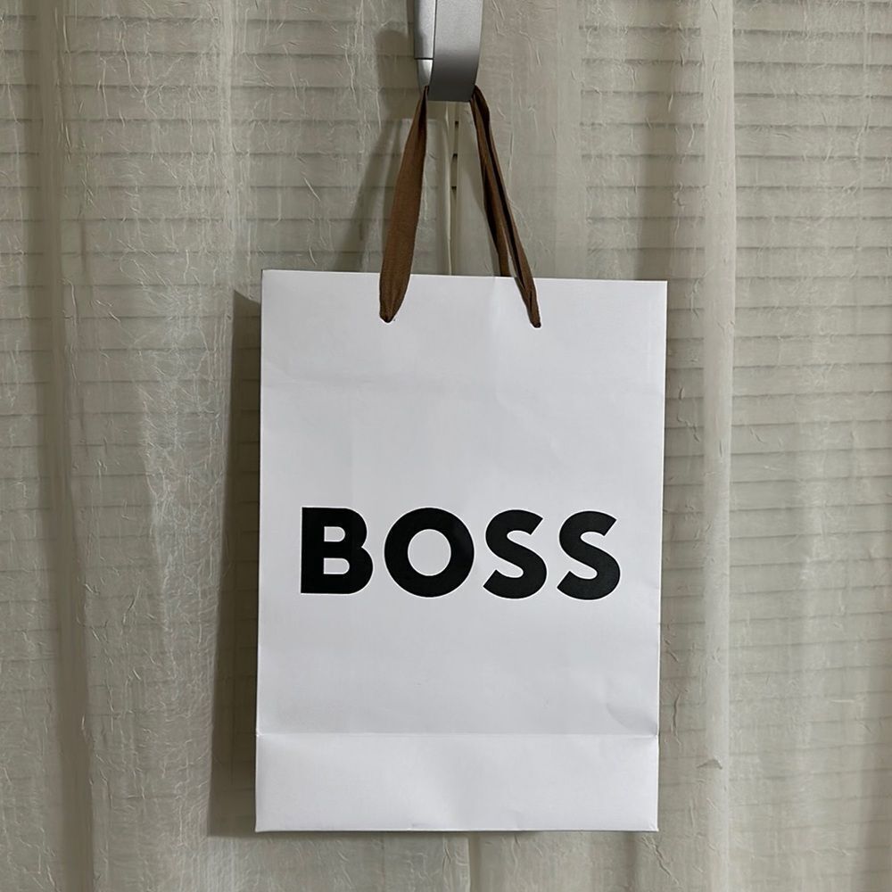HUGO BOSS White Tan Black Small Shopping Gift Tote Bag with Extra Tags